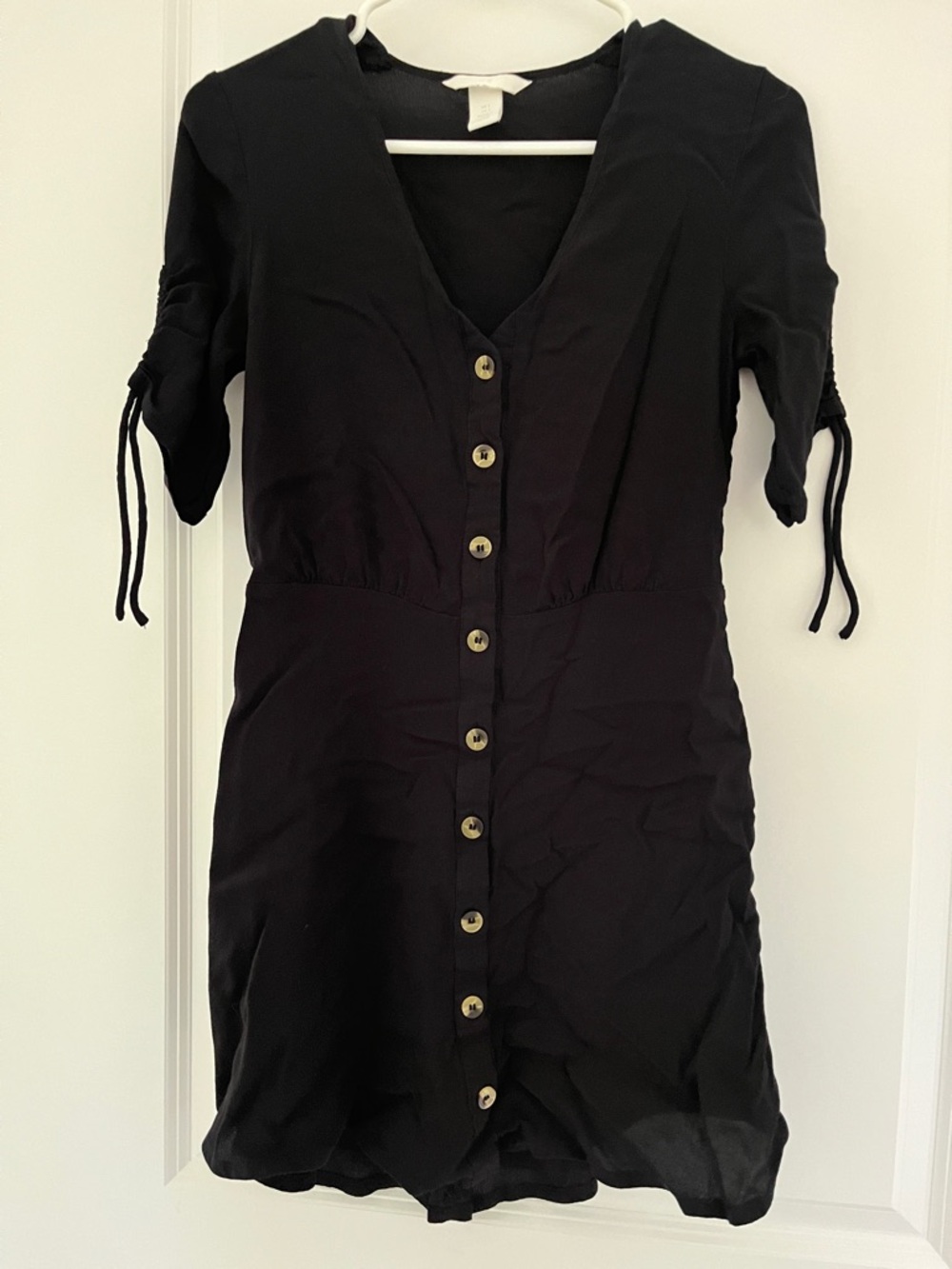 H&M Black Button-Front Mini Dress with Tie Sleeves